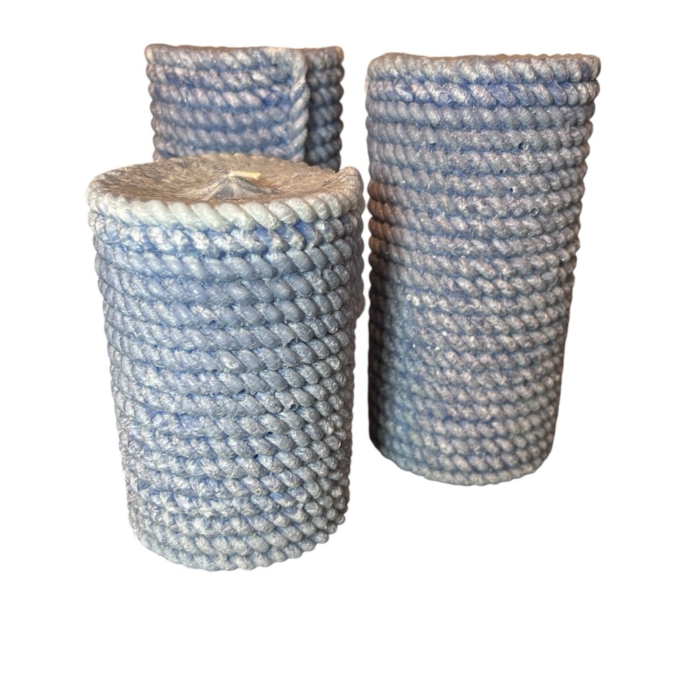 New Set of 3 Corded wax candles Blue Decorative home Accent or Gift Coastal